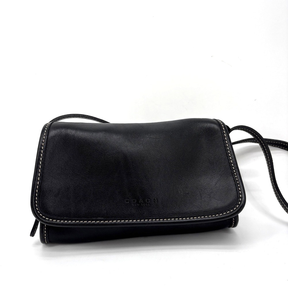 VTG COACH Small Martini Flap Shoulder Hand Bag Purse 9140 Y2K Leather Black